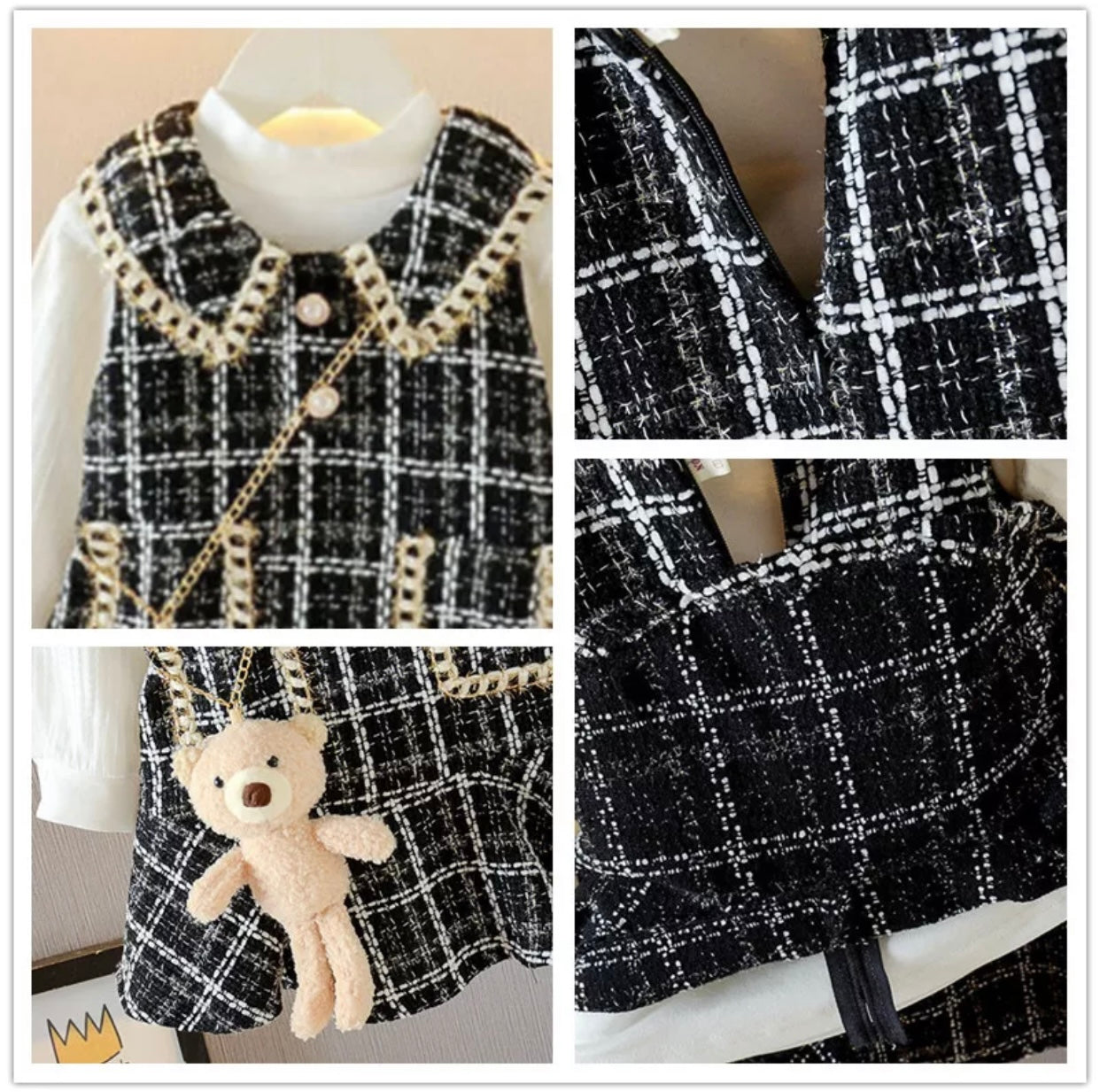 Chains Plaid Dress (White)