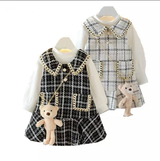 Chains Plaid Dress (White)