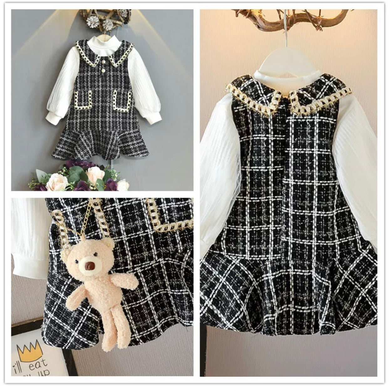 Chains Plaid Dress (White)