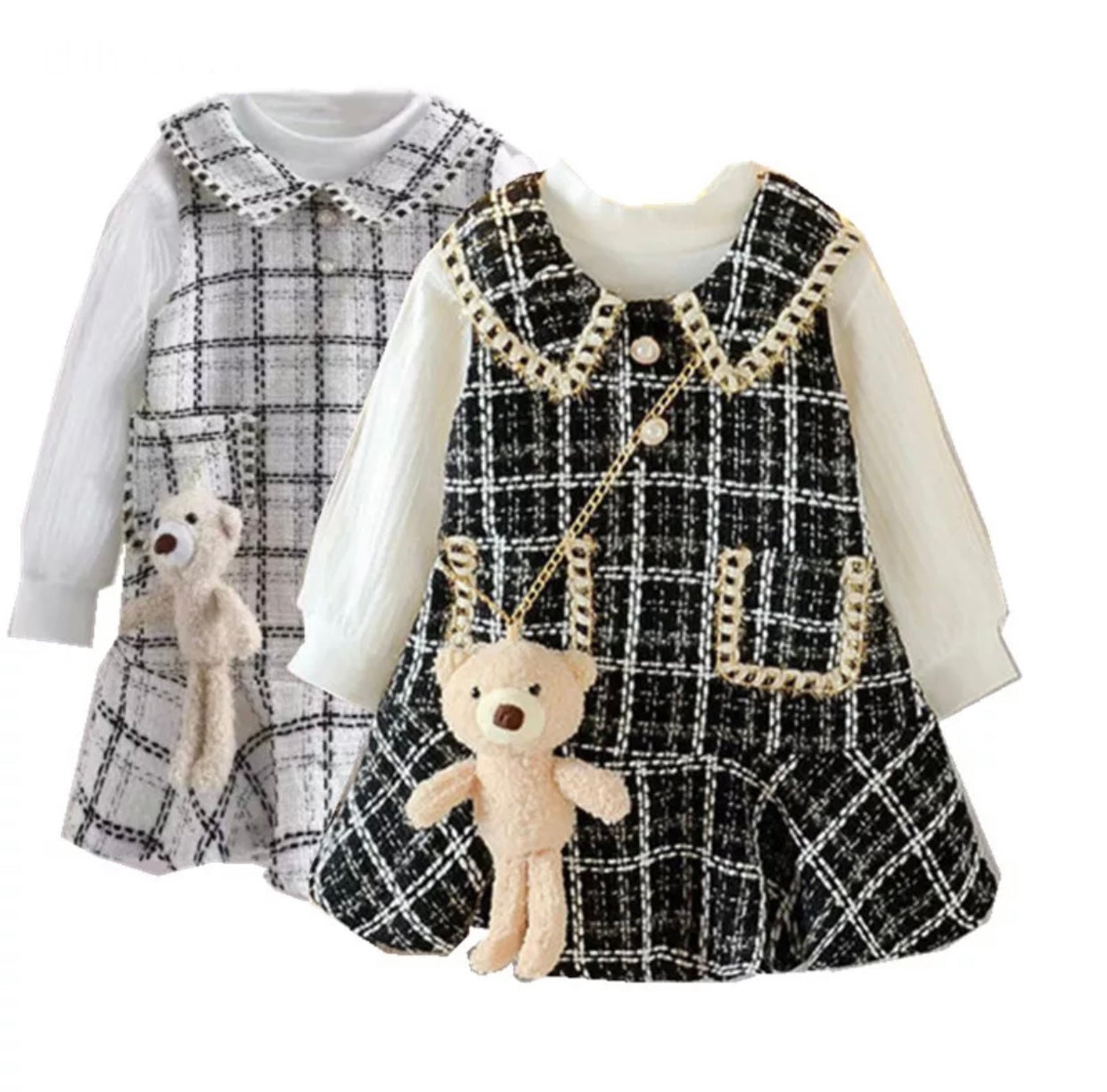 Chains Plaid Dress (White)